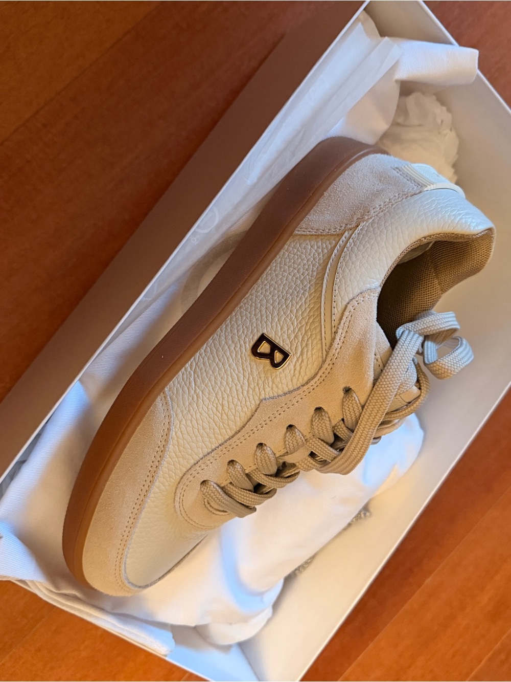 BOGNER Beige Leather Low-Top Sneaker 8.5